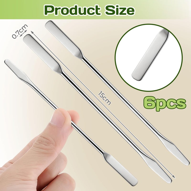 OLLBIT 6PCS Lab Spatula Stainless Steel Small Metal Spatula Double Ended Micro Spatula Square/Round End Spatula Makeup Spatula Tool for Mixing Cosmetics (6 Pcs) - Image 2